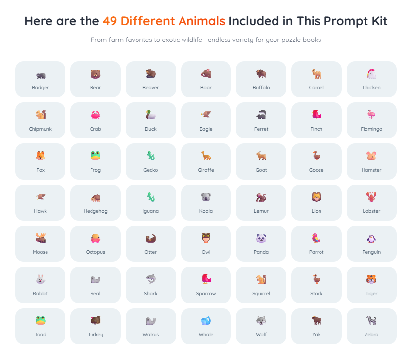 Animal Spot The Difference Prompt Kit