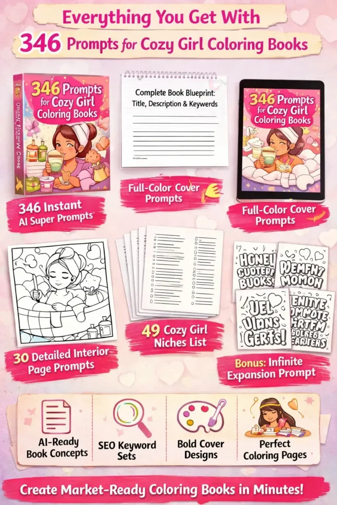 346 Prompts for Cozy Girl Coloring Books